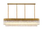 Vita 200 x 40cm Linear Pendant, 10 Light E14, Brass/Cognac Sculpted Glass, Item Weight: 53kg