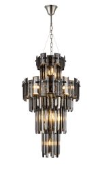 Anson 41cm Tall Pendant 9 Light E14, Polished Nickel/Smoke Glass