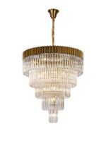Vita 96cm Pendant Round 5 Tier 23 Light E14, Brass/Clear Sculpted Glass Item Weight: 48kg