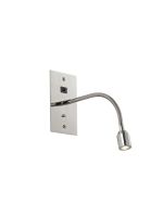 Luzia USB Wall Lamp, 1 Light Adjustable Switched Fits A Standard Double Socket Box, 1 x 3W LED, 3000K, 270lm, Polished Nickel, 3yrs Wrnty