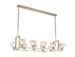 Giuseppe Rectangle Telescopic Pendant With Curved Cone Glass (U), 10 Light G9, French Gold/Iridescent/Opal
