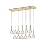 Giuseppe Linear Pendant 2m With Curved Cone Glass (U), 12 Light G9, French Gold/Iridescent/Opal/Matt Gold