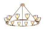 Giuseppe Round Fixed Pendant With Curved Cone Glass (U), 12 Light G9, French Gold/Iridescent/Opal