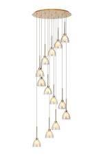 Giuseppe 57cm Round Multiple Pendant 2.5m With Curved Cone Glass (U), 13 Light G9, French Gold/Iridescent/Opal/Matt Gold