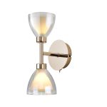 Giuseppe Switched Up / Down Wall Lamp With Curved Cone Glass (U), 2 Light G9, French Gold/Iridescent/Opal