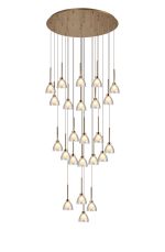 Giuseppe 87cm Round Multiple Pendant 5m With Curved Cone Glass (U), 24 Light G9, French Gold/Iridescent/Opal/Matt Gold Item Weight: 19.2kg