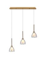 Giuseppe Linear Pendant 2m With Curved Cone Glass (U), 3 Light G9, French Gold/Iridescent/Opal/Matt Gold