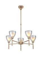 Giuseppe 58cm Telescopic/Semi Flush With Curved Cone Glass (U), 5 Light G9, French Gold/Iridescent/Opal