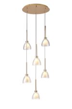 Giuseppe 42cm Round Multiple Pendant 2.5m With Curved Cone Glass (U), 6 Light G9, French Gold/Iridescent/Opal/Matt Gold