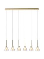 Giuseppe Linear Pendant 2m With Curved Cone Glass (U), 6 Light G9, French Gold/Iridescent/Opal/Matt Gold