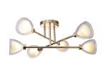 Giuseppe 68cm Crossed Arm Semi Flush With Curved Cone Glass (U), 6 Light G9, French Gold/Iridescent/Opal