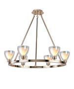 Giuseppe Round Fixed Pendant With Curved Cone Glass (U), 6 Light G9, French Gold/Iridescent/Opal