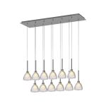 Giuseppe Linear Pendant 2m With Curved Cone Glass (U), 12 Light G9, Polished Chrome/Iridescent/Opal