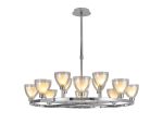 Giuseppe 92cm Round Cartwheel Pendant With Curved Cone Glass (U), 8 + 4 Light G9, Polished Chrome/Iridescent/Opal