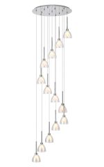 Giuseppe 57cm Round Multiple Pendant 2.5m With Curved Cone Glass (U), 13 Light G9, Polished Chrome/Iridescent/Opal