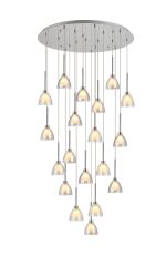 Giuseppe 77cm Round Multiple Pendant 3.5m With Curved Cone Glass (U), 19 Light G9, Polished Chrome/Iridescent/Opal