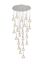 Giuseppe 87cm Round Multiple Pendant 5m With Curved Cone Glass (U), 24 Light G9, Polished Chrome/Iridescent/Opal Item Weight: 19.2kg