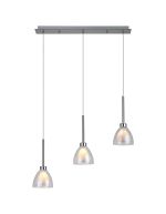 Giuseppe Linear 2m Pendant With Curved Cone Glass (U), 3 Light G9, Polished Chrome/Iridescent/Opal