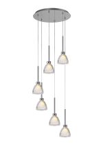 Giuseppe 42cm Round Multiple Pendant 2.5m With Curved Cone Glass (U), 6 Light G9, Polished Chrome/Iridescent/Opal