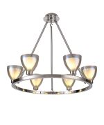 Giuseppe Round Fixed Pendant With Curved Cone Glass (U), 6 Light G9, Polished Chrome/Iridescent/Opal