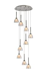 Giuseppe 52cm Round Multiple Pendant 2.5m With Curved Cone Glass (U), 9 Light G9, Polished Chrome/Iridescent/Opal