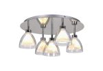 Giuseppe 47cm 45cm Round Flush With Curved Cone Glass (U), 5 Light G9, Polished Chrome/Iridescent/Opal