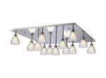 Giuseppe Square Flush With Curved Cone Glass (U), 13 Light G9, Polished Chrome/Iridescent/Opal