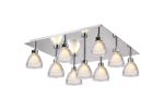 Giuseppe Square Flush With Curved Cone Glass (U), 9 Light G9, Polished Chrome/Iridescent/Opal/Silver