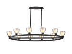 Giuseppe Oval Cartwheel Pendant With Curved Cone Glass (U), 10 Light G9, Satin Black/Iridescent/Opal