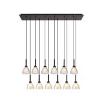 Giuseppe Linear Pendant 2m With Curved Cone Glass (U), 12 Light G9, Satin Black/Iridescent/Opal