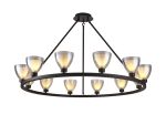 Giuseppe Round Fixed Pendant With Curved Cone Glass (U), 12 Light G9, Satin Black/Iridescent/Opal
