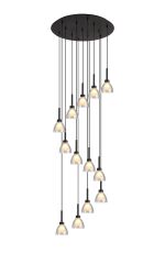 Giuseppe 57cm Round Multiple Pendant 2.5m With Curved Cone Glass (U), 13 Light G9, Satin Black/Iridescent/Opal