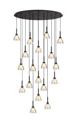 Giuseppe Oval Multiple Pendant 2m With Curved Cone Glass (U), 19 Light G9, Satin Black/Iridescent/Opal