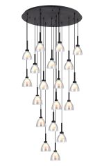 Giuseppe 77cm Round Multiple Pendant 3.5m With Curved Cone Glass (U), 19 Light G9, Satin Black/Iridescent/Opal