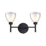 Giuseppe Switched Wall Lamp With Curved Cone Glass (U), 2 Light G9, Satin Black/Iridescent/Opal