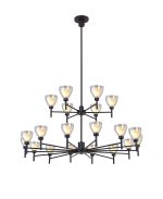 Giuseppe 113cm 2-Tier Pendant With Curved Cone Glass (U), 20 Light G9, Satin Black/Iridescent/Opal