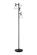Giuseppe Floor Lamp With Curved Cone Glass (U), 3 Light G9, Satin Black/Iridescent/Opal