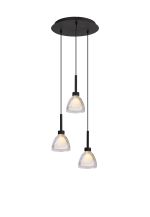 Giuseppe 32cm Round Pendant 2m With Curved Cone Glass (U), 3 Light G9, Satin Black/Iridescent/Opal