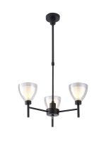 Giuseppe 48cm Telescopic Pendant With Curved Cone Glass (U), 3 Light G9, Satin Black/Iridescent/Opal