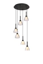 Giuseppe 42cm Round Multiple Pendant 2.5m With Curved Cone Glass (U), 6 Light G9, Satin Black/Iridescent/Opal