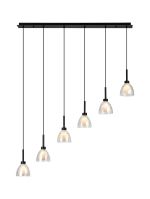 Giuseppe Linear Pendant 2m With Curved Cone Glass (U), 6 Light G9, Satin Black/Iridescent/Opal