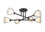 Giuseppe 68cm Crossed Arm Semi Flush With Curved Cone Glass (U), 6 Light G9, Satin Black/Iridescent/Opal