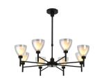 Giuseppe 78cm Telescopic Pendant With Curved Cone Glass (U), 8 Light G9, Satin Black/Iridescent/Opal