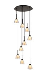 Giuseppe 52cm Round Multiple Pendant 2.5m With Curved Cone Glass (U), 9 Light G9, Satin Black/Iridescent/Opal