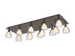 Giuseppe Rectangle Flush With Curved Cone Glass (U), 14 Light G9, Satin Black/Iridescent/Opal