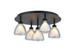 Giuseppe 47cm 45cm Round Flush With Curved Cone Glass (U), 5 Light G9, Satin Black/Iridescent/Opal
