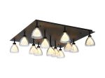 Giuseppe Square Flush With Curved Cone Glass (U), 13 Light G9, Satin Black/Iridescent/Opal