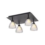 Giuseppe 40cm Square Flush With Curved Cone Glass (U), 4 Light G9, Satin Black/Iridescent/Opal