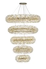 Hiphonic 5 Tier 60cm + 80cm + 100cm + 120cm + 140cm Pendant, 12 + 20 + 26 + 30 + 36 Light G9 French Gold/Crystal, Item Weight: 67kg