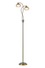 Zarza Floor Lamp, 2 Light G9, Antique Brass/Cognac Glass/Clear Crystal